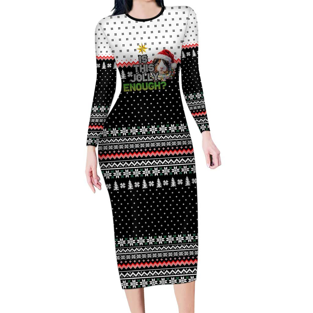 Christmas Is It Jolly Enough Guinea Pig Long Sleeve Bodycon Dress Xmas Holiday Patterns - Wonder Print Shop