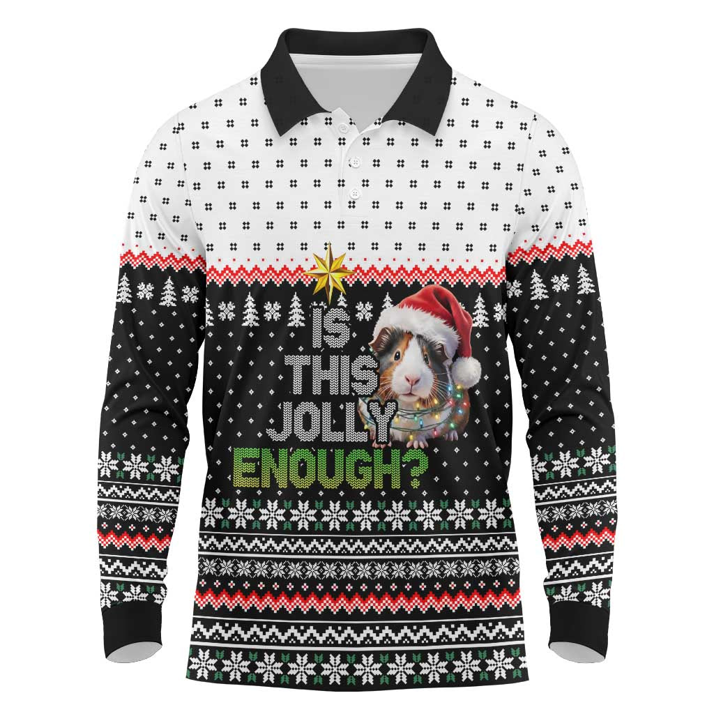 Christmas Is It Jolly Enough Guinea Pig Long Sleeve Polo Shirt Xmas Holiday Patterns - Wonder Print Shop