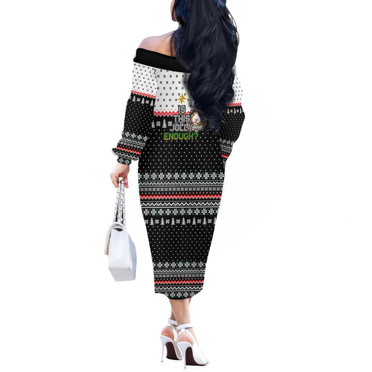 Christmas Is It Jolly Enough Guinea Pig Off The Shoulder Long Sleeve Dress Xmas Holiday Patterns - Wonder Print Shop