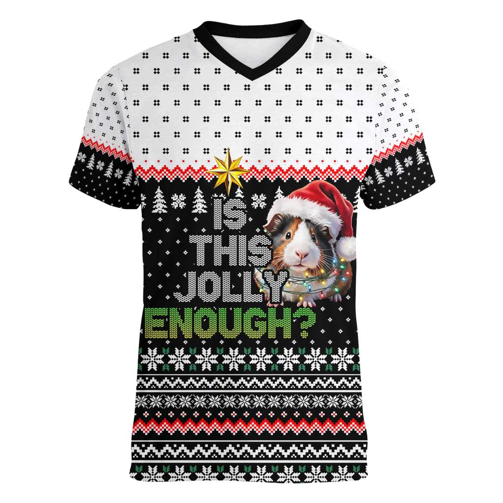 Christmas Is It Jolly Enough Guinea Pig Women V-Neck T-Shirt Xmas Holiday Patterns - Wonder Print Shop