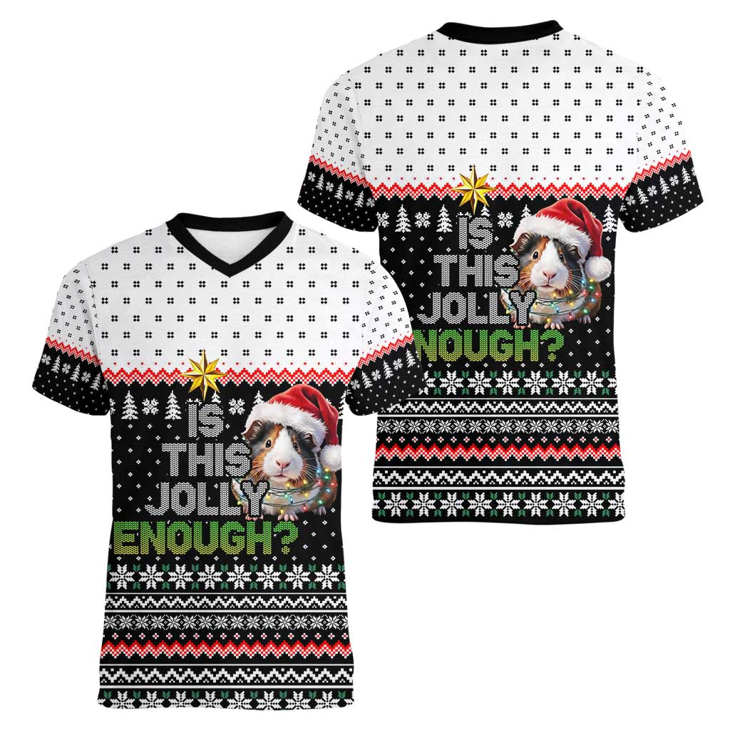 Christmas Is It Jolly Enough Guinea Pig Women V-Neck T-Shirt Xmas Holiday Patterns - Wonder Print Shop