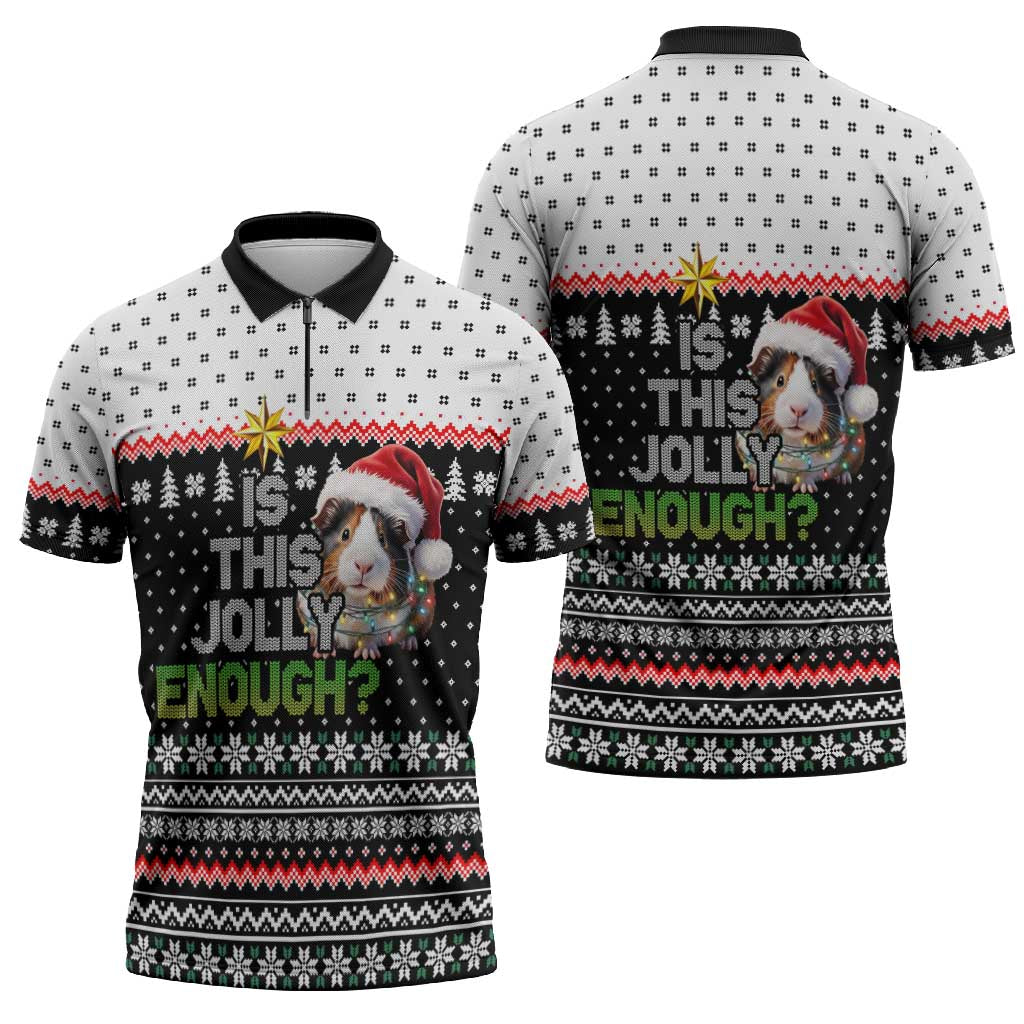 Christmas Is It Jolly Enough Guinea Pig Zipper Polo Shirt Xmas Holiday Patterns - Wonder Print Shop