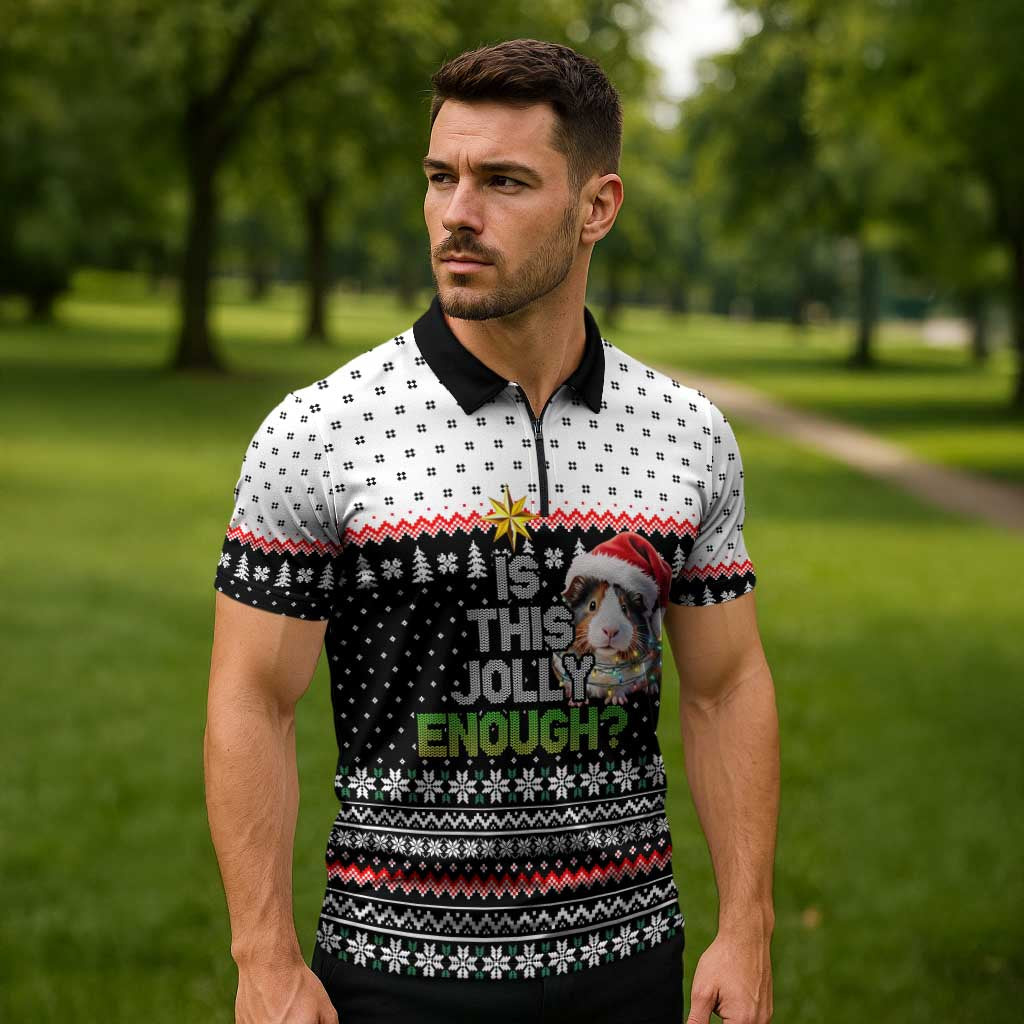 Christmas Is It Jolly Enough Guinea Pig Zipper Polo Shirt Xmas Holiday Patterns - Wonder Print Shop