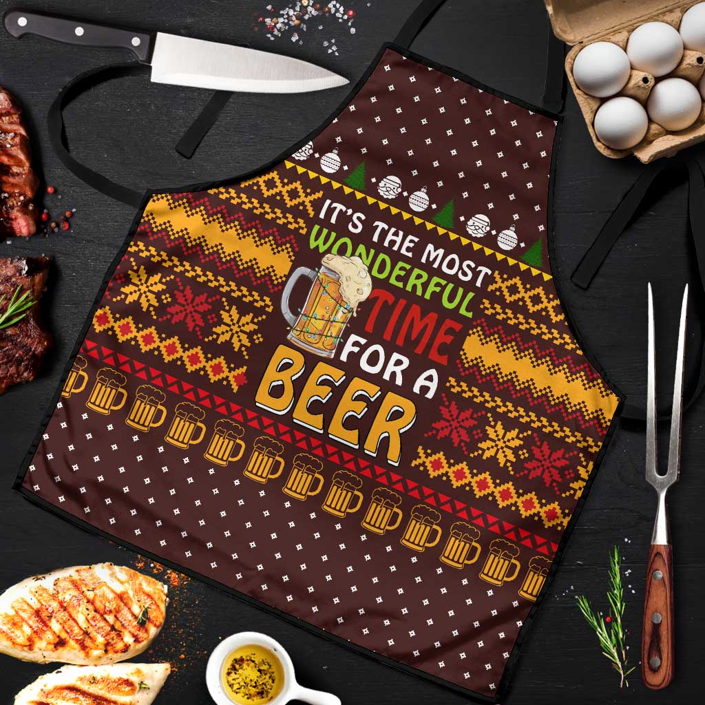 Christmas Its The Most Wonderful Time For A Beer Apron Xmas Holiday Patterns - Wonder Print Shop