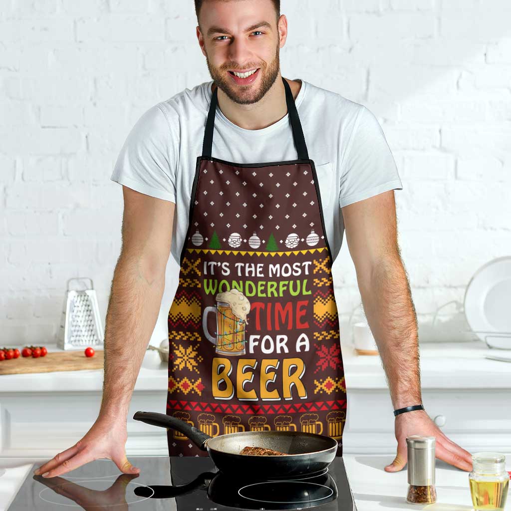 Christmas Its The Most Wonderful Time For A Beer Apron Xmas Holiday Patterns - Wonder Print Shop