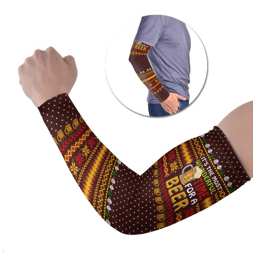 Christmas Its The Most Wonderful Time For A Beer Arm Sleeves Xmas Holiday Patterns - Wonder Print Shop