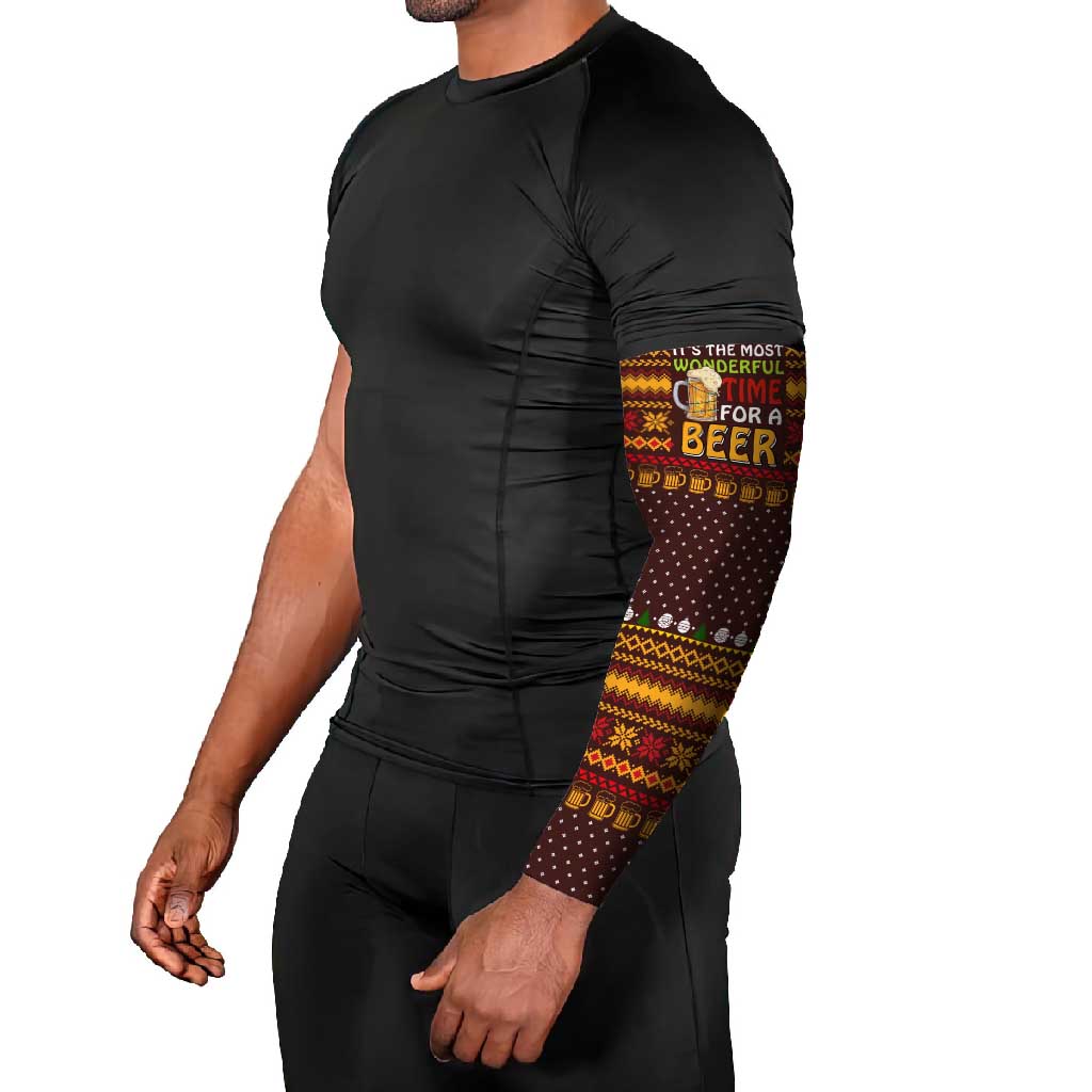 Christmas Its The Most Wonderful Time For A Beer Arm Sleeves Xmas Holiday Patterns - Wonder Print Shop