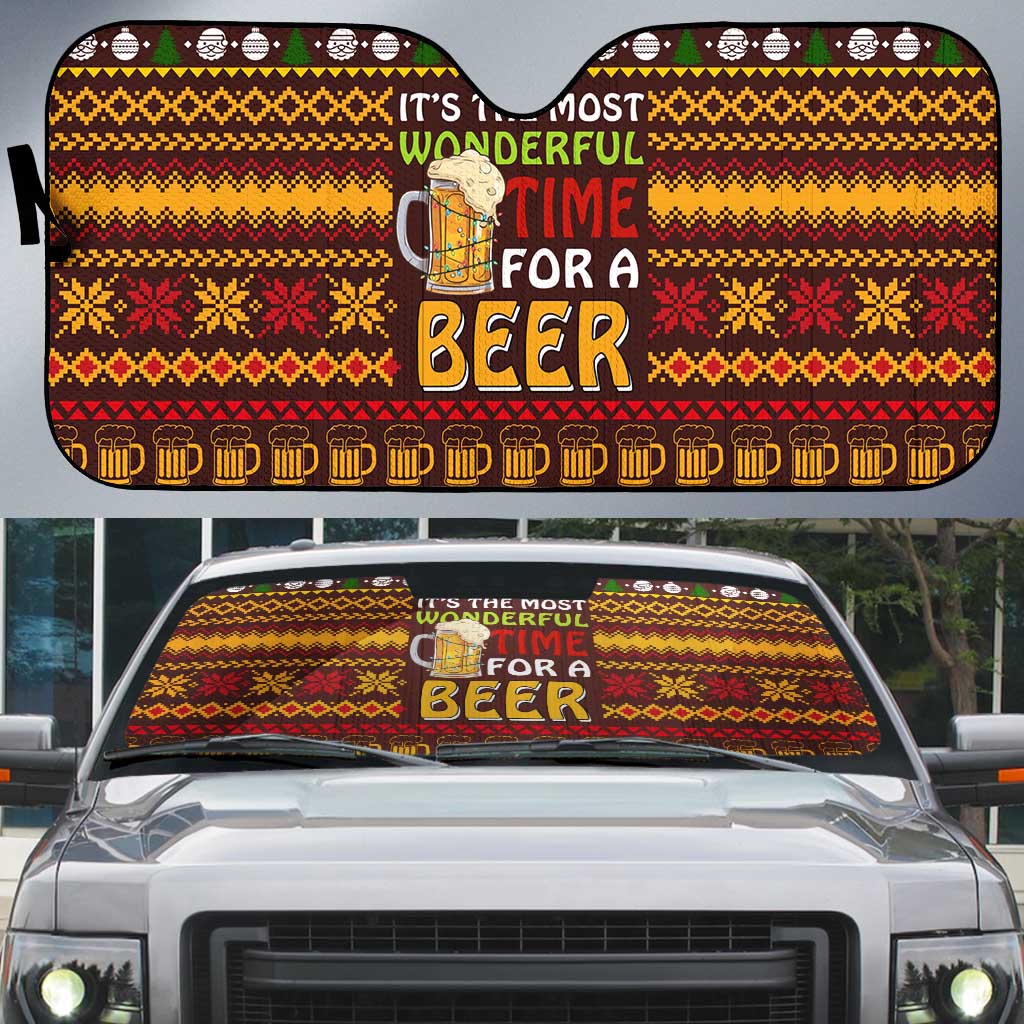 Christmas Its The Most Wonderful Time For A Beer Auto Sun Shade Xmas Holiday Patterns - Wonder Print Shop
