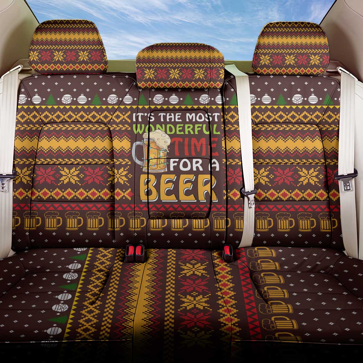 Christmas Its The Most Wonderful Time For A Beer Back Car Seat Cover Xmas Holiday Patterns - Wonder Print Shop