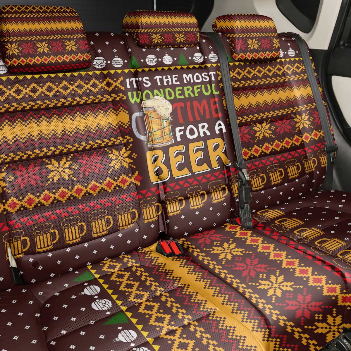 Christmas Its The Most Wonderful Time For A Beer Back Car Seat Cover Xmas Holiday Patterns - Wonder Print Shop