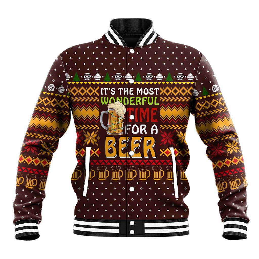 Christmas Its The Most Wonderful Time For A Beer Baseball Jacket Xmas Holiday Patterns - Wonder Print Shop