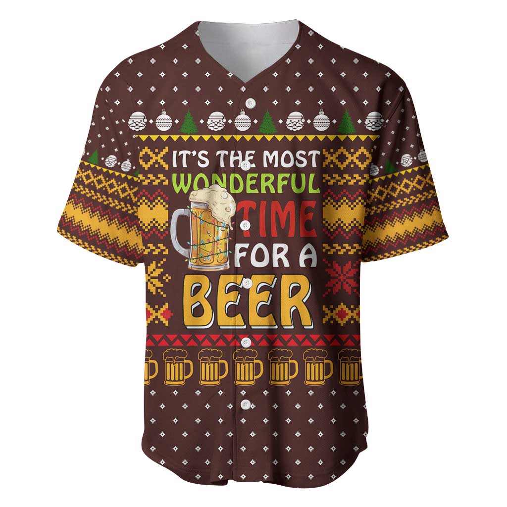 Christmas Its The Most Wonderful Time For A Beer Baseball Jersey Xmas Holiday Patterns - Wonder Print Shop