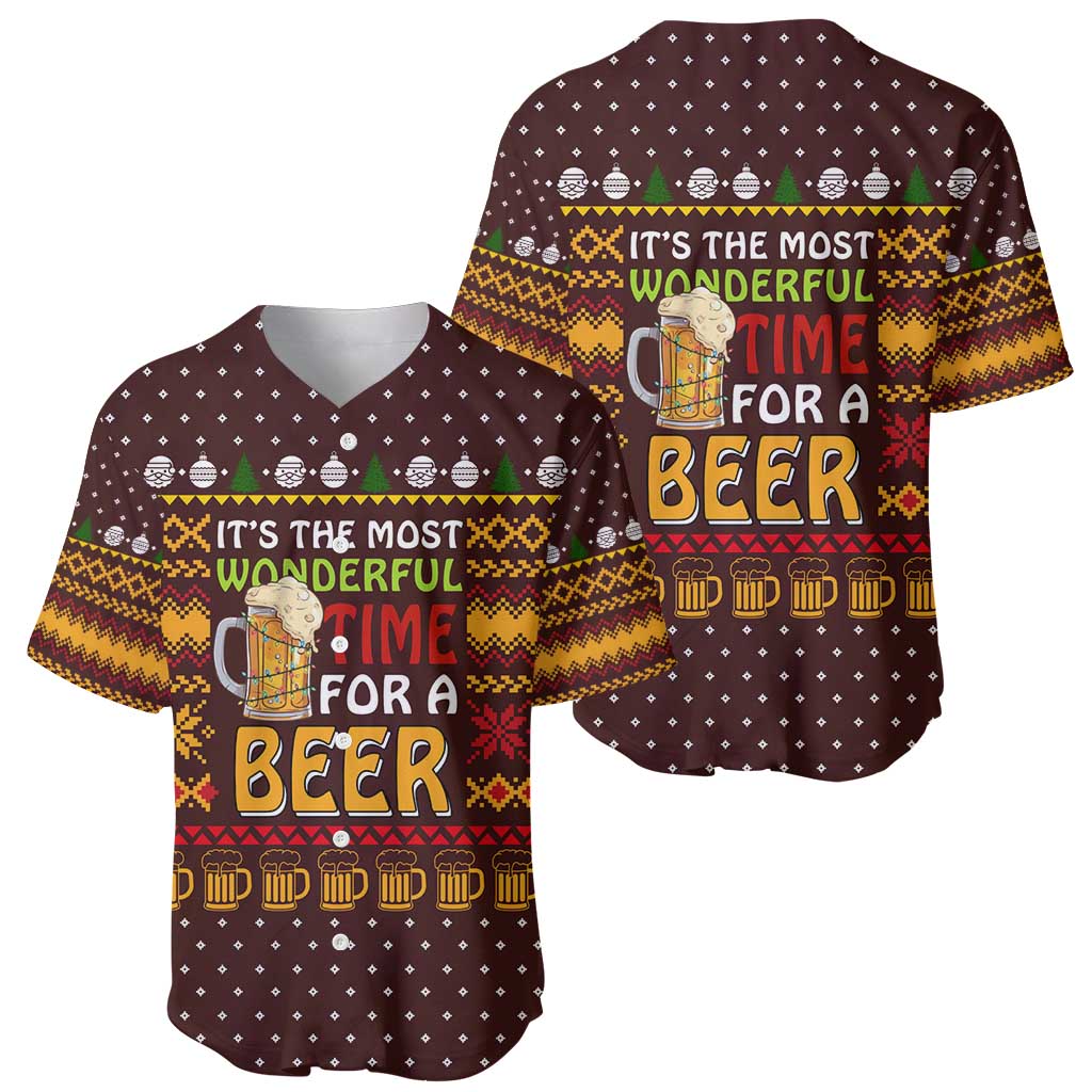 Christmas Its The Most Wonderful Time For A Beer Baseball Jersey Xmas Holiday Patterns - Wonder Print Shop