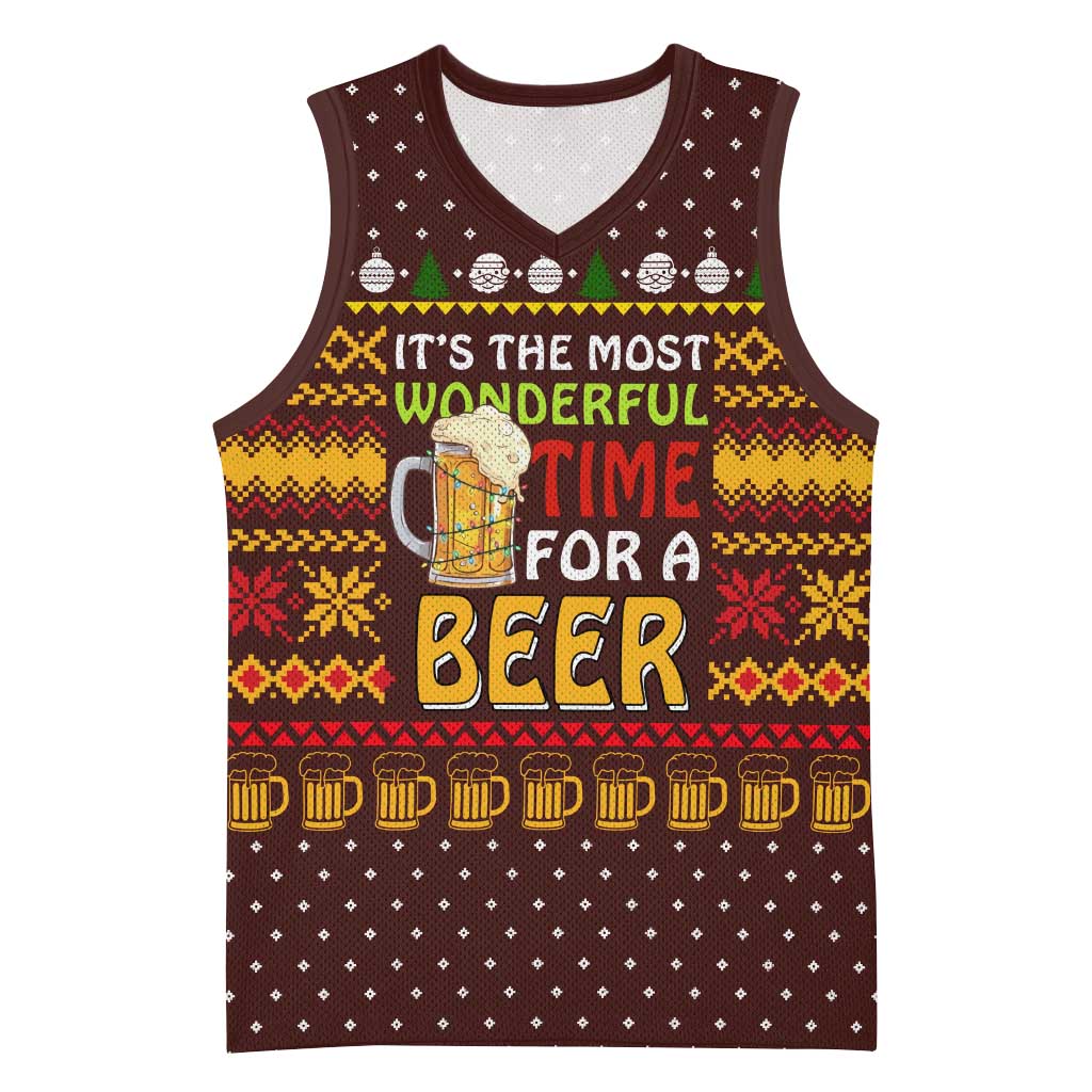 Christmas Its The Most Wonderful Time For A Beer Basketball Jersey Xmas Holiday Patterns - Wonder Print Shop