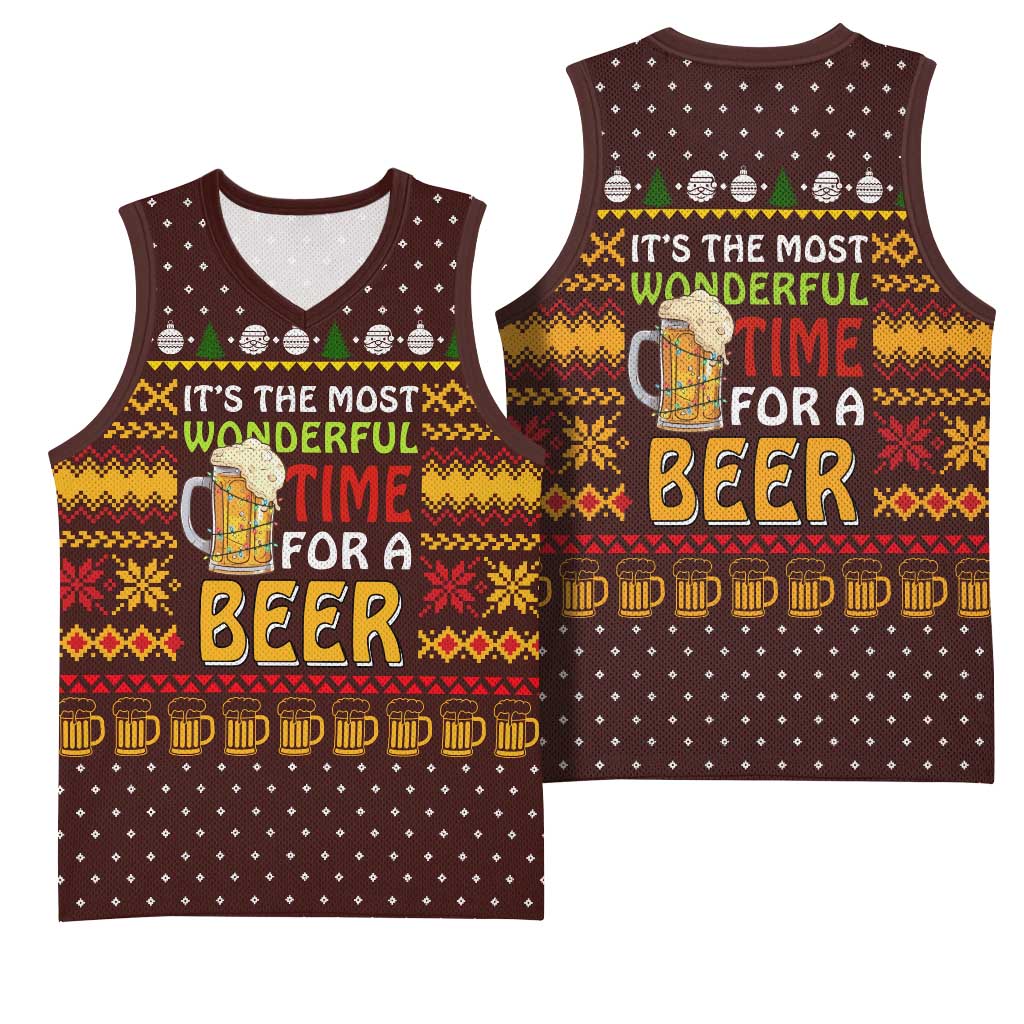 Christmas Its The Most Wonderful Time For A Beer Basketball Jersey Xmas Holiday Patterns - Wonder Print Shop