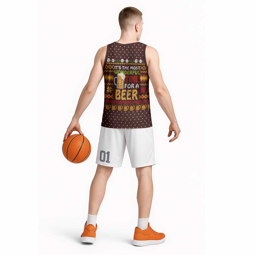 Christmas Its The Most Wonderful Time For A Beer Basketball Jersey Xmas Holiday Patterns - Wonder Print Shop