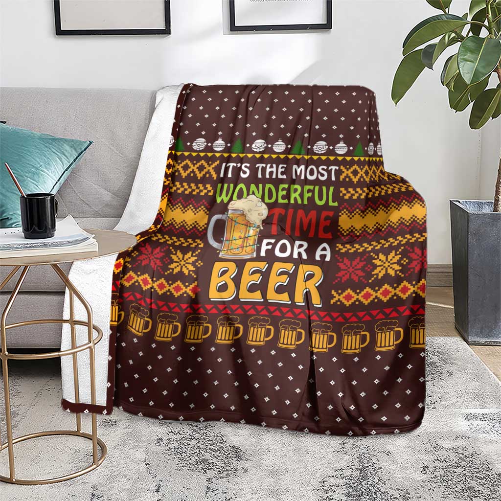 Christmas Its The Most Wonderful Time For A Beer Blanket Xmas Holiday Patterns - Wonder Print Shop