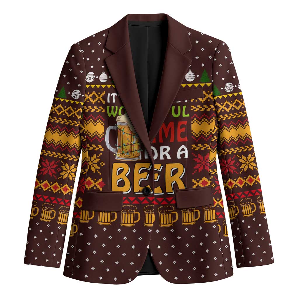 Christmas Its The Most Wonderful Time For A Beer Blazer Xmas Holiday Patterns - Wonder Print Shop