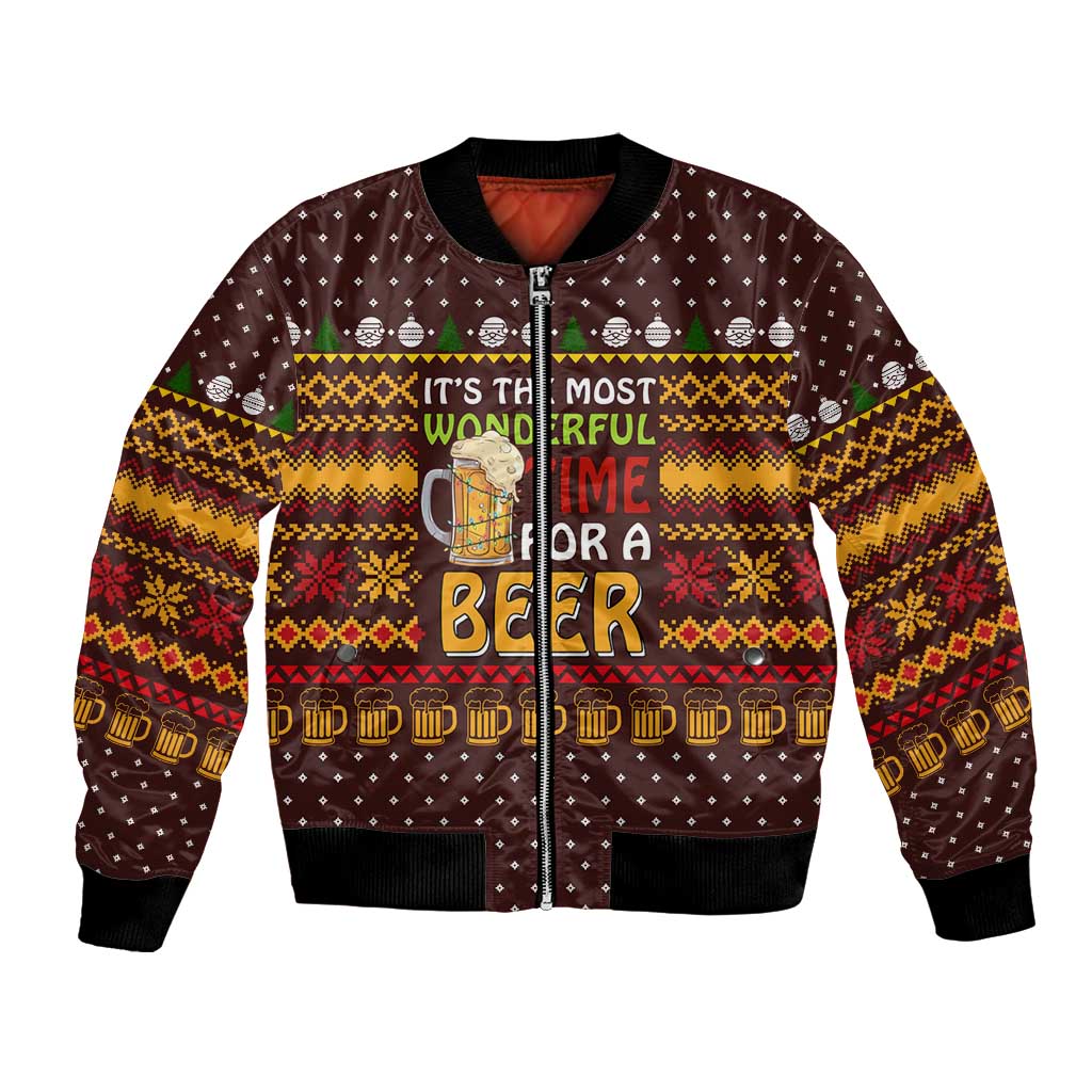 Christmas Its The Most Wonderful Time For A Beer Bomber Jacket Xmas Holiday Patterns - Wonder Print Shop