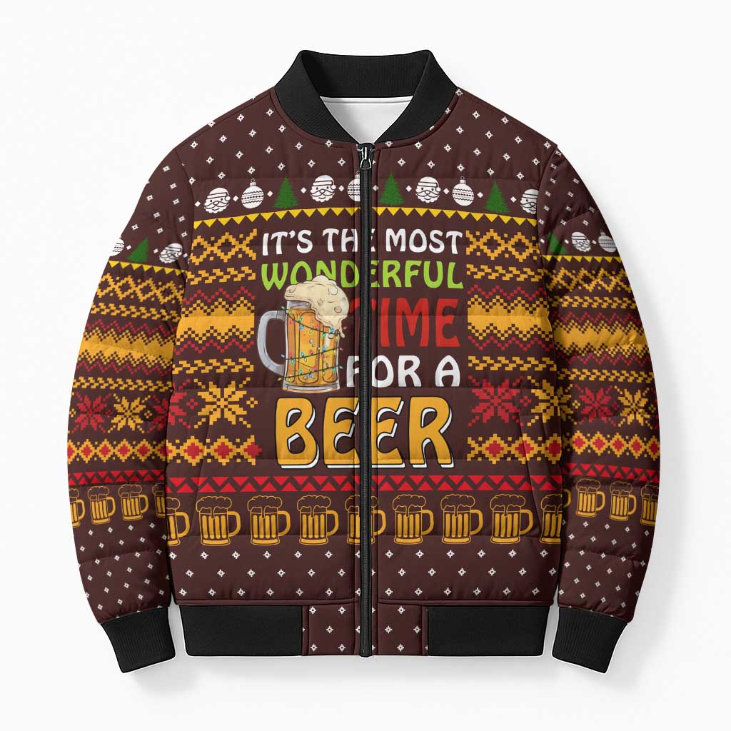 Christmas Its The Most Wonderful Time For A Beer Bomber Puffer Jacket Xmas Holiday Patterns - Wonder Print Shop