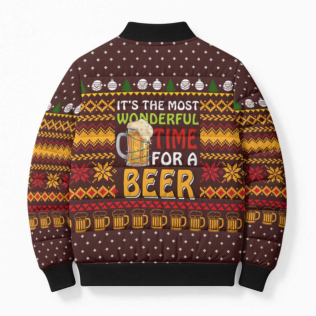 Christmas Its The Most Wonderful Time For A Beer Bomber Puffer Jacket Xmas Holiday Patterns - Wonder Print Shop