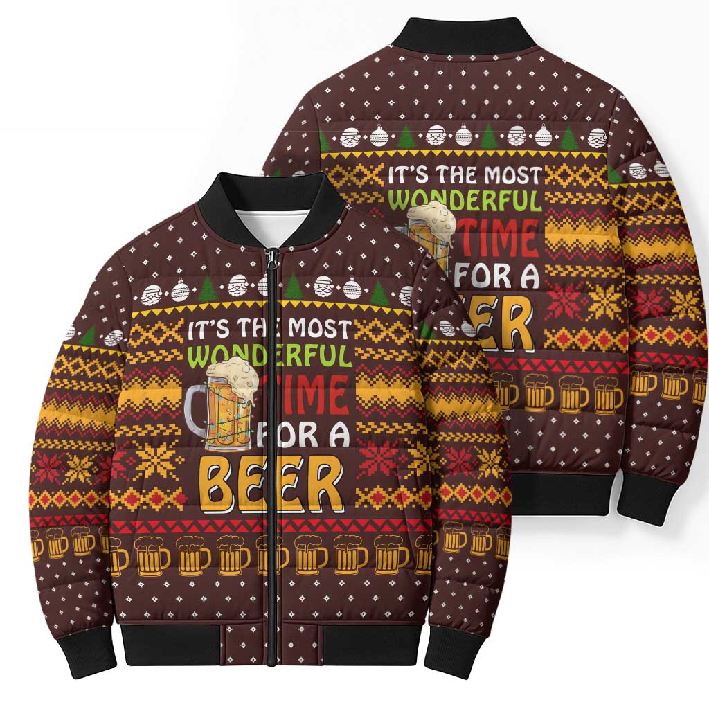 Christmas Its The Most Wonderful Time For A Beer Bomber Puffer Jacket Xmas Holiday Patterns - Wonder Print Shop