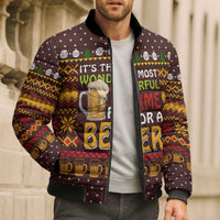 Christmas Its The Most Wonderful Time For A Beer Bomber Puffer Jacket Xmas Holiday Patterns - Wonder Print Shop