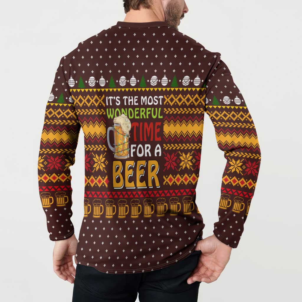 Christmas Its The Most Wonderful Time For A Beer Button Sweatshirt Xmas Holiday Patterns - Wonder Print Shop