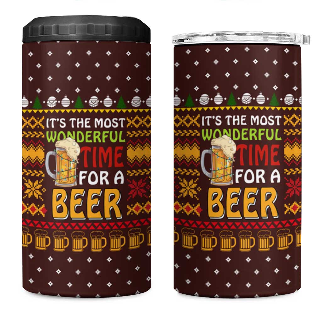 Christmas Its The Most Wonderful Time For A Beer 4 in 1 Can Cooler Tumbler Xmas Holiday Patterns - Wonder Print Shop