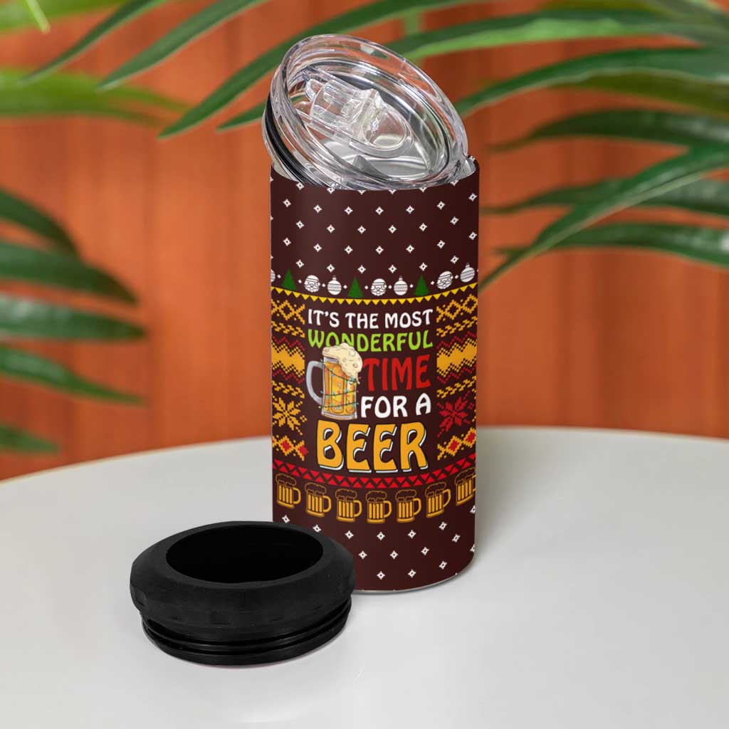 Christmas Its The Most Wonderful Time For A Beer 4 in 1 Can Cooler Tumbler Xmas Holiday Patterns - Wonder Print Shop