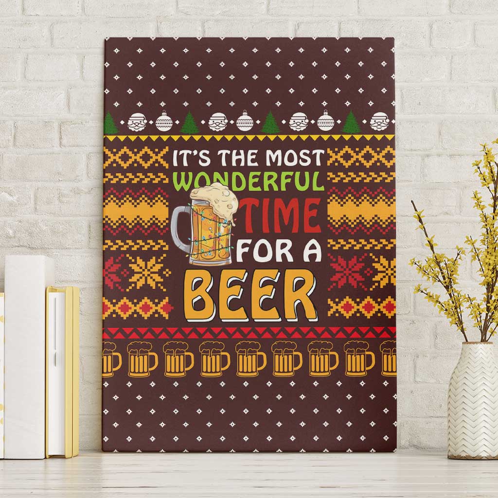 Christmas Its The Most Wonderful Time For A Beer Canvas Wall Art Xmas Holiday Patterns - Wonder Print Shop
