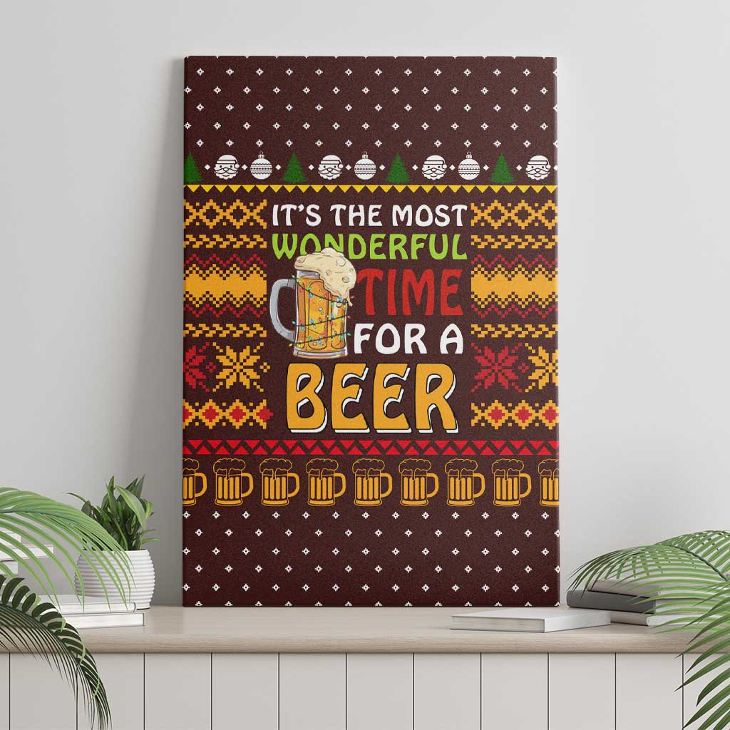 Christmas Its The Most Wonderful Time For A Beer Canvas Wall Art Xmas Holiday Patterns - Wonder Print Shop