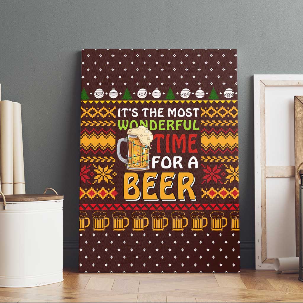 Christmas Its The Most Wonderful Time For A Beer Canvas Wall Art Xmas Holiday Patterns - Wonder Print Shop