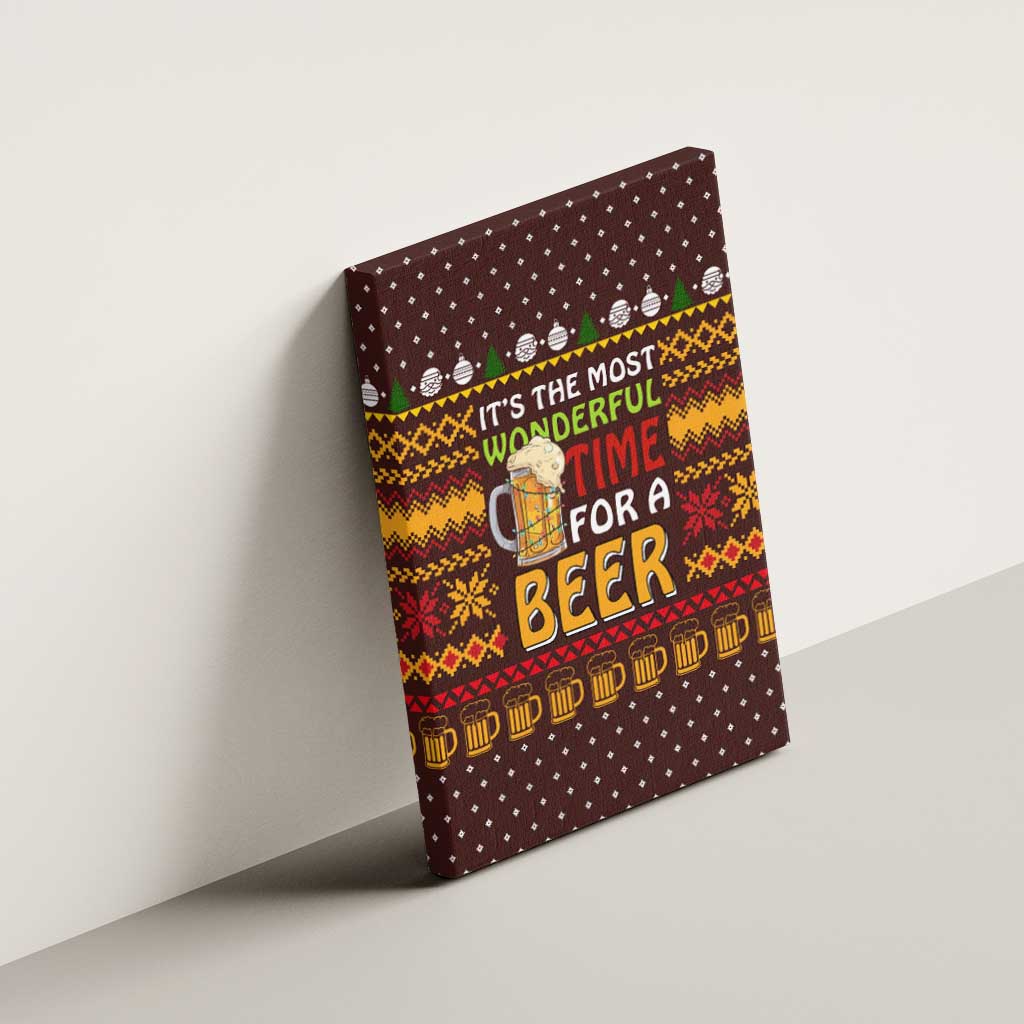 Christmas Its The Most Wonderful Time For A Beer Canvas Wall Art Xmas Holiday Patterns - Wonder Print Shop
