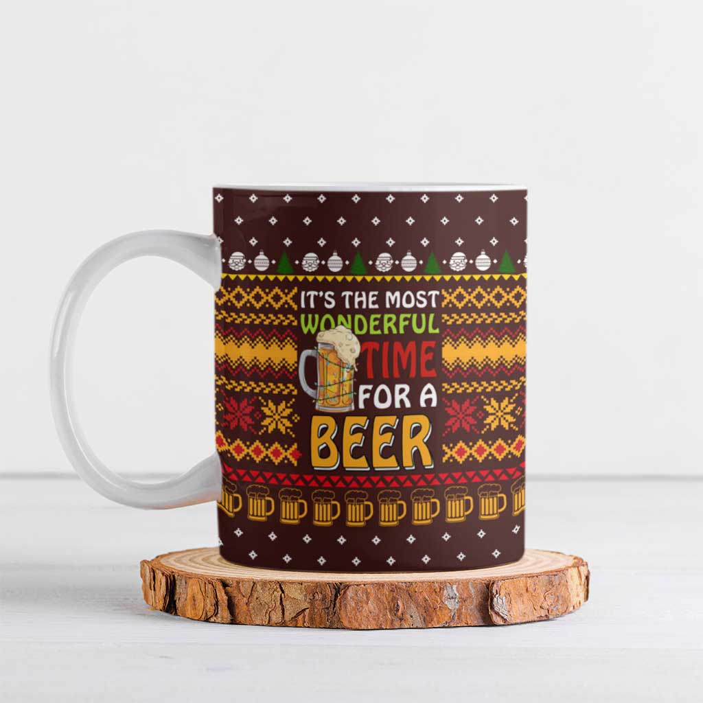 Christmas Its The Most Wonderful Time For A Beer Ceramic Mug Xmas Holiday Patterns - Wonder Print Shop