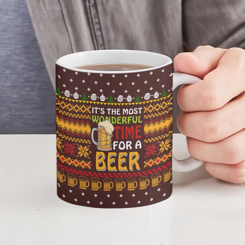 Christmas Its The Most Wonderful Time For A Beer Ceramic Mug Xmas Holiday Patterns - Wonder Print Shop