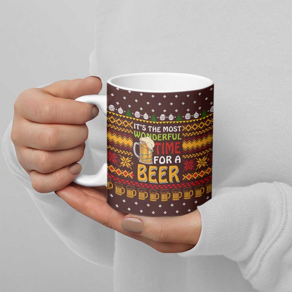 Christmas Its The Most Wonderful Time For A Beer Ceramic Mug Xmas Holiday Patterns - Wonder Print Shop