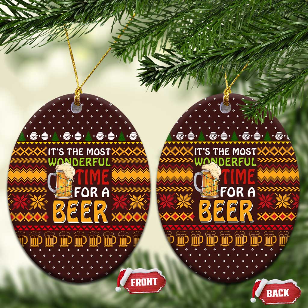 Christmas Its The Most Wonderful Time For A Beer Ceramic Ornament Xmas Holiday Patterns - Wonder Print Shop