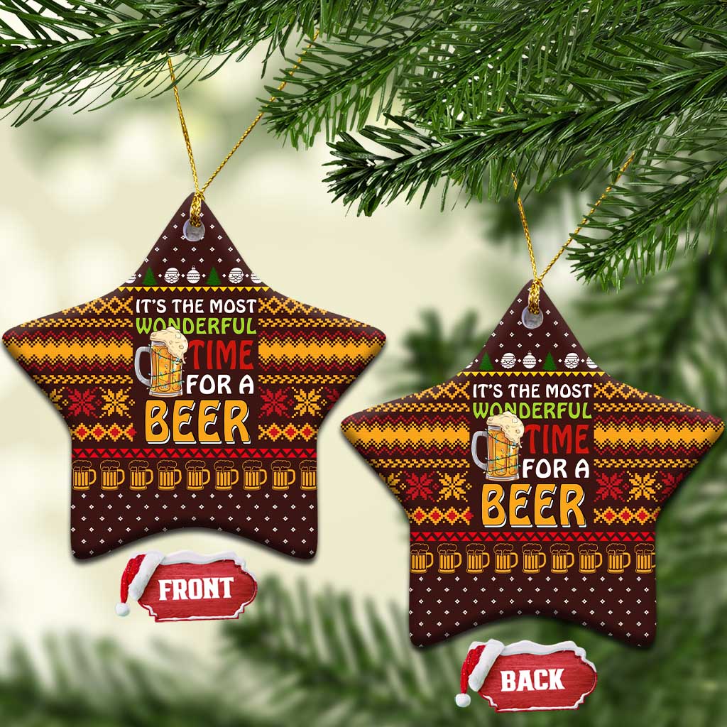 Christmas Its The Most Wonderful Time For A Beer Ceramic Ornament Xmas Holiday Patterns - Wonder Print Shop