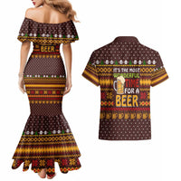 Christmas Its The Most Wonderful Time For A Beer Couples Matching Mermaid Dress and Hawaiian Shirt Xmas Holiday Patterns - Wonder Print Shop