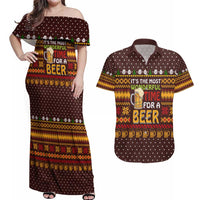 Christmas Its The Most Wonderful Time For A Beer Couples Matching Off Shoulder Maxi Dress and Hawaiian Shirt Xmas Holiday Patterns - Wonder Print Shop
