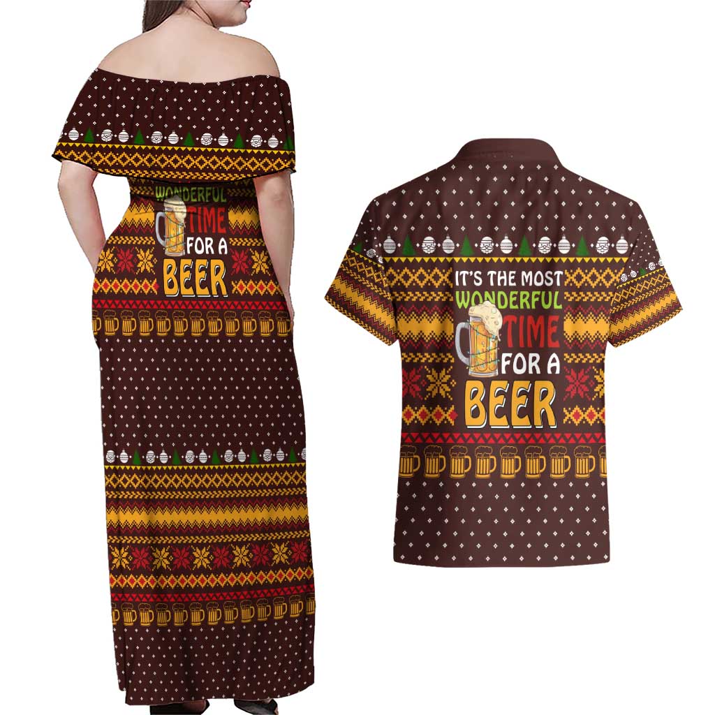 Christmas Its The Most Wonderful Time For A Beer Couples Matching Off Shoulder Maxi Dress and Hawaiian Shirt Xmas Holiday Patterns - Wonder Print Shop