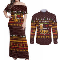 Christmas Its The Most Wonderful Time For A Beer Couples Matching Off Shoulder Maxi Dress and Long Sleeve Button Shirt Xmas Holiday Patterns - Wonder Print Shop