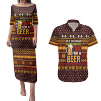 Christmas Its The Most Wonderful Time For A Beer Couples Matching Puletasi and Hawaiian Shirt Xmas Holiday Patterns - Wonder Print Shop