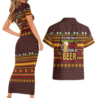 Christmas Its The Most Wonderful Time For A Beer Couples Matching Short Sleeve Bodycon Dress and Hawaiian Shirt Xmas Holiday Patterns - Wonder Print Shop