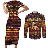 Christmas Its The Most Wonderful Time For A Beer Couples Matching Short Sleeve Bodycon Dress and Long Sleeve Button Shirt Xmas Holiday Patterns - Wonder Print Shop