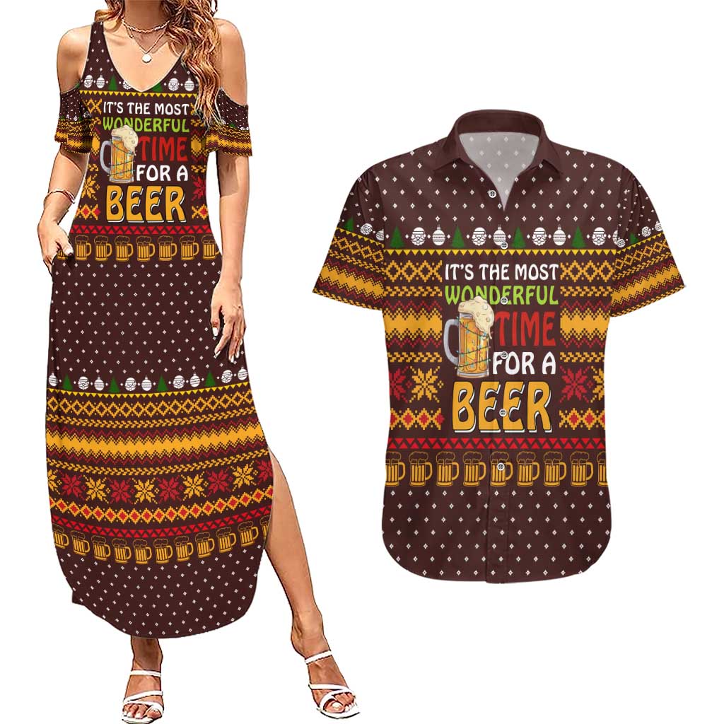 Christmas Its The Most Wonderful Time For A Beer Couples Matching Summer Maxi Dress and Hawaiian Shirt Xmas Holiday Patterns - Wonder Print Shop