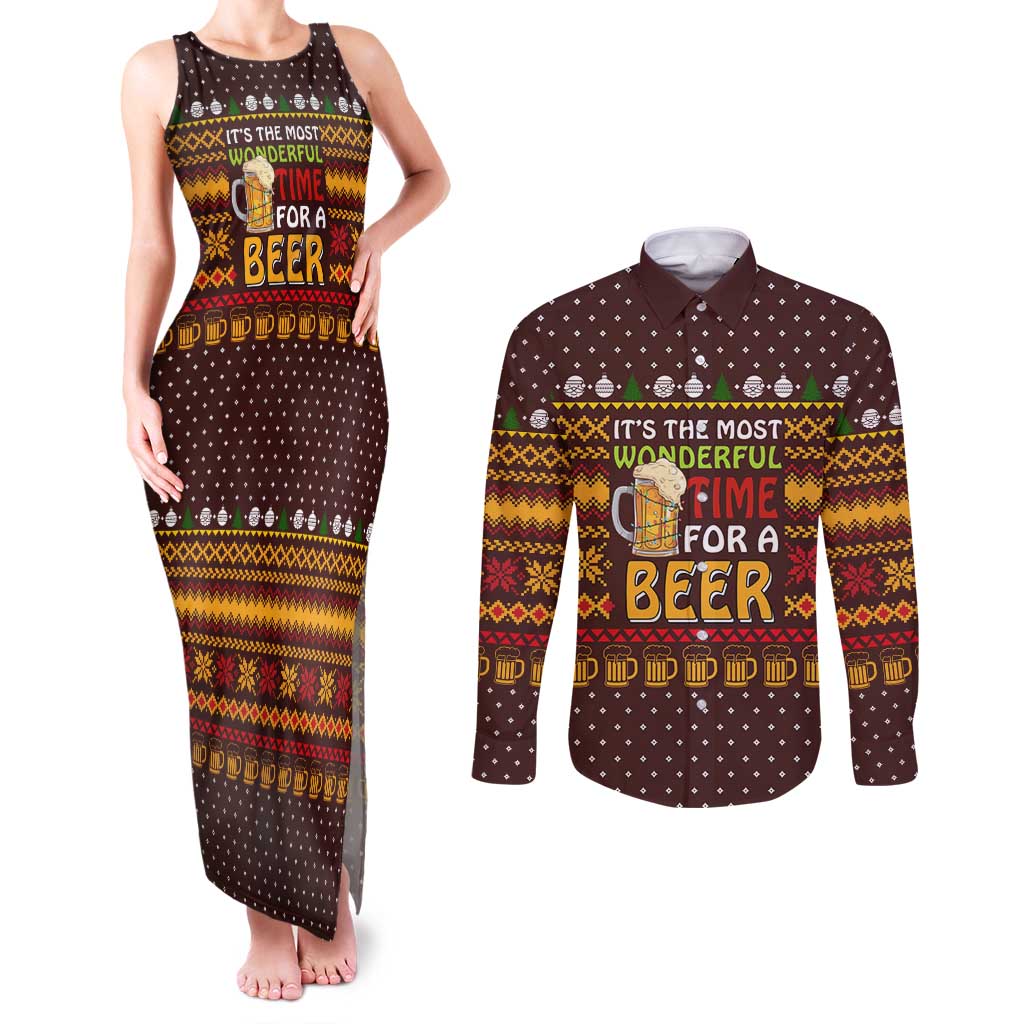 Christmas Its The Most Wonderful Time For A Beer Couples Matching Tank Maxi Dress and Long Sleeve Button Shirt Xmas Holiday Patterns - Wonder Print Shop