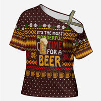 Christmas Its The Most Wonderful Time For A Beer Cross Shoulder Shirt Xmas Holiday Patterns - Wonder Print Shop