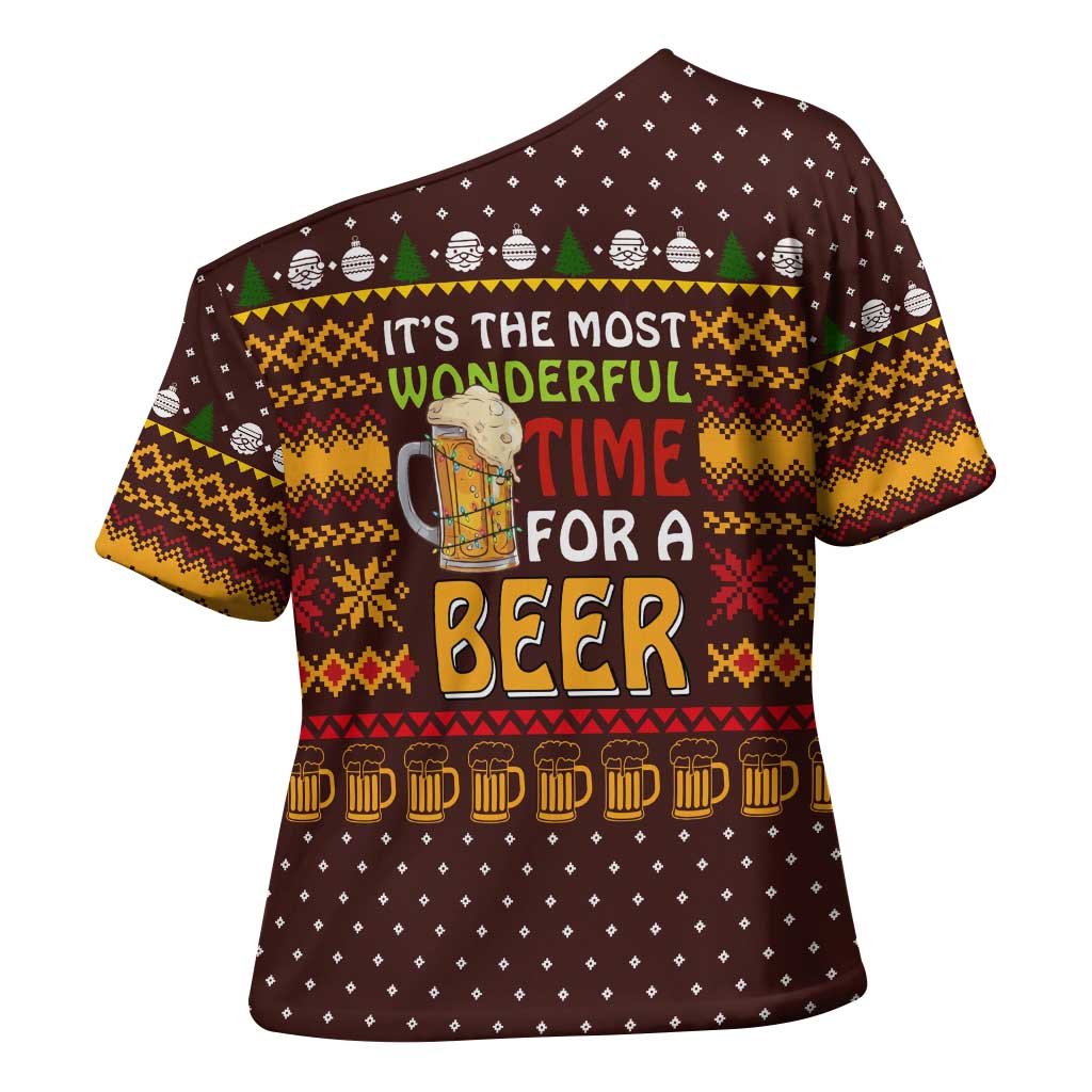 Christmas Its The Most Wonderful Time For A Beer Cross Shoulder Shirt Xmas Holiday Patterns - Wonder Print Shop